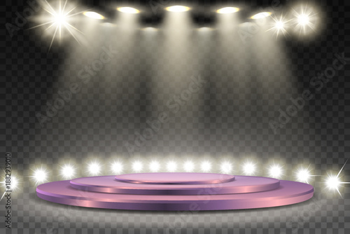 Award podium with bright spotlights and stage lighting.
