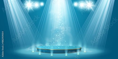 Abstract award ceremony podium with spotlight illumination.