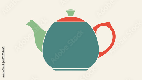 Stylized Teapot Illustration with Green Spout and Red Accents.