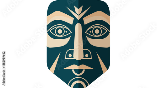 Stylized Tribal Mask with Geometric Details and Intricate Design.
