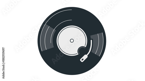 Stylized Vinyl Record with Needle in Dark Gray and White.