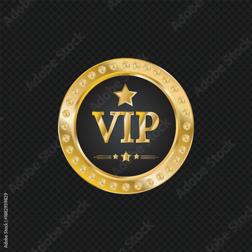 Premium golden vip badge emblem with stars for exclusive membership and recognition