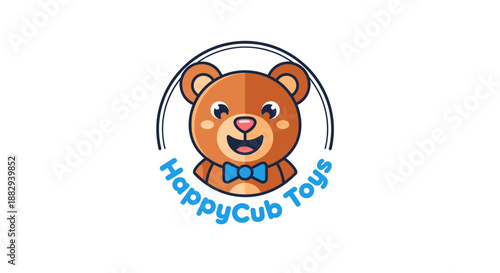 Happy Cartoon Bear with Bow Tie Logo.