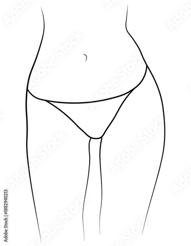 Female body, bikini panties, swimsuit, black and white illustration