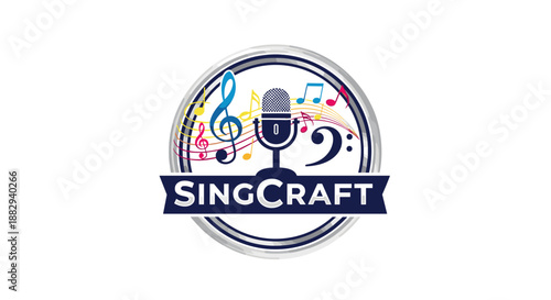 Singcraft Logo with Microphone and Notes.