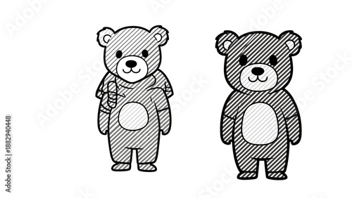 Two Adorable Teddy Bears Standing Side by Side in a Drawing.