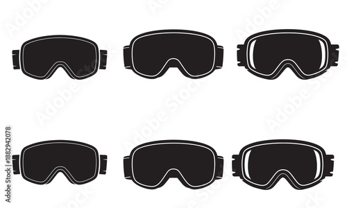 Collection of black ski goggles silhouettes for winter sports and activities