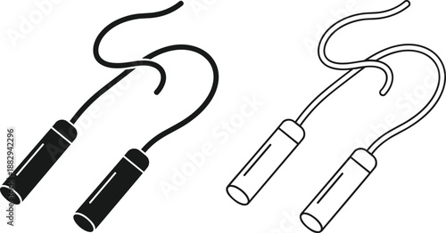 Jump rope vector illustration, skipping rope handles outline, black white fitness equipment icon, cardio workout accessory, minimalist sports graphic design