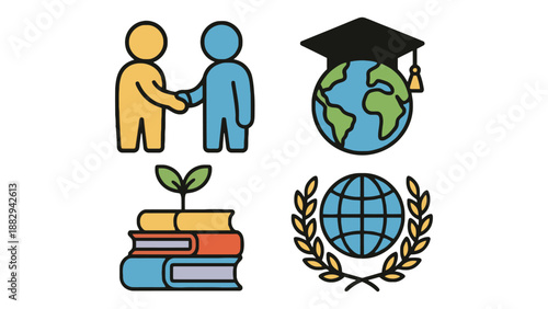 A colorful illustration representing global education and partnership for a sustainable future