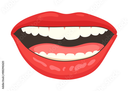 Red lip female. Woman expressed emotion, beauty concept. Modern flat vector design illustration