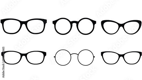 A collection of various stylish eyeglasses on a plain white background