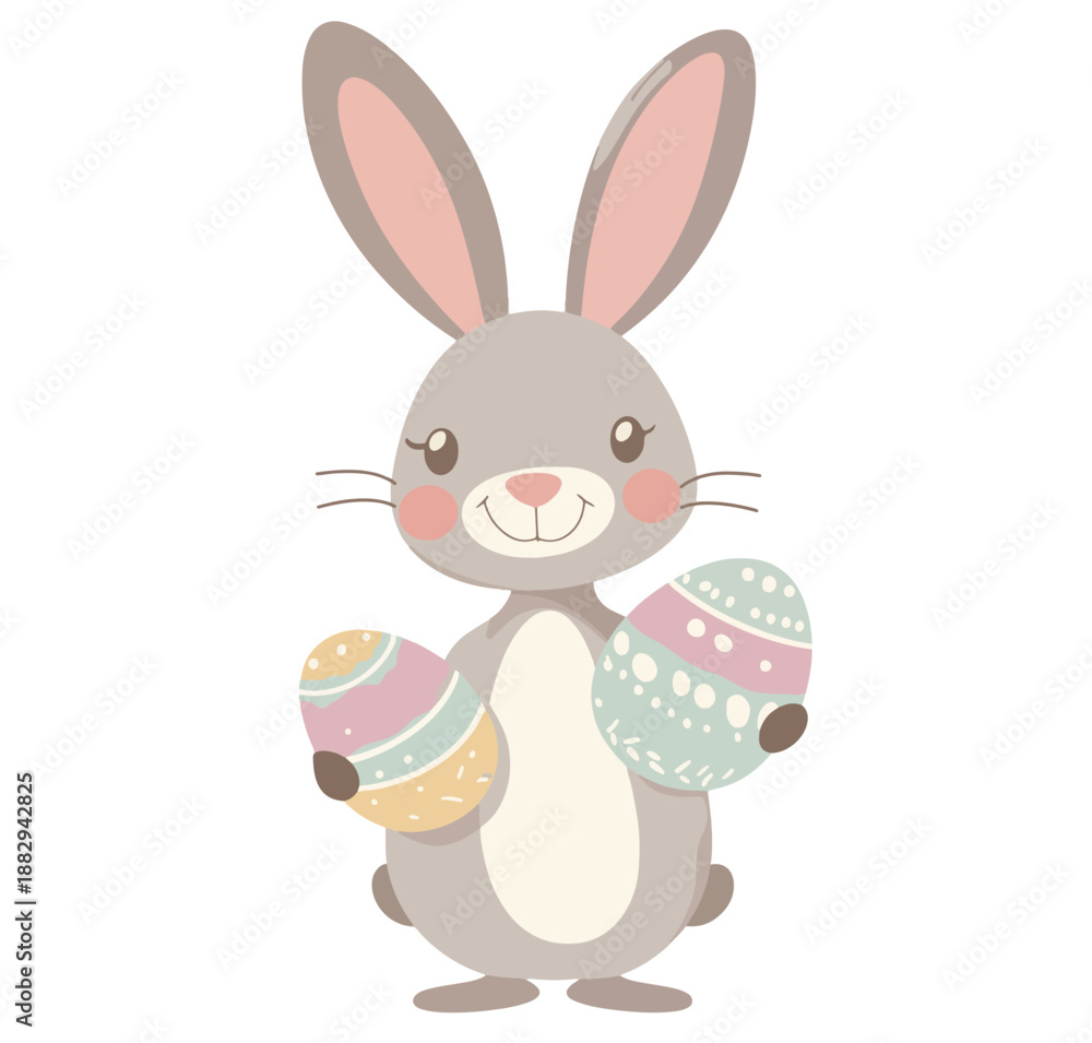 Obraz premium Cute Easter Bunny Holding Colorful Eggs