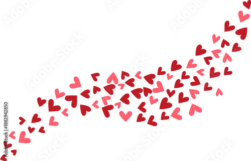 Red, pink and rose hearts flying, border for 14 February 