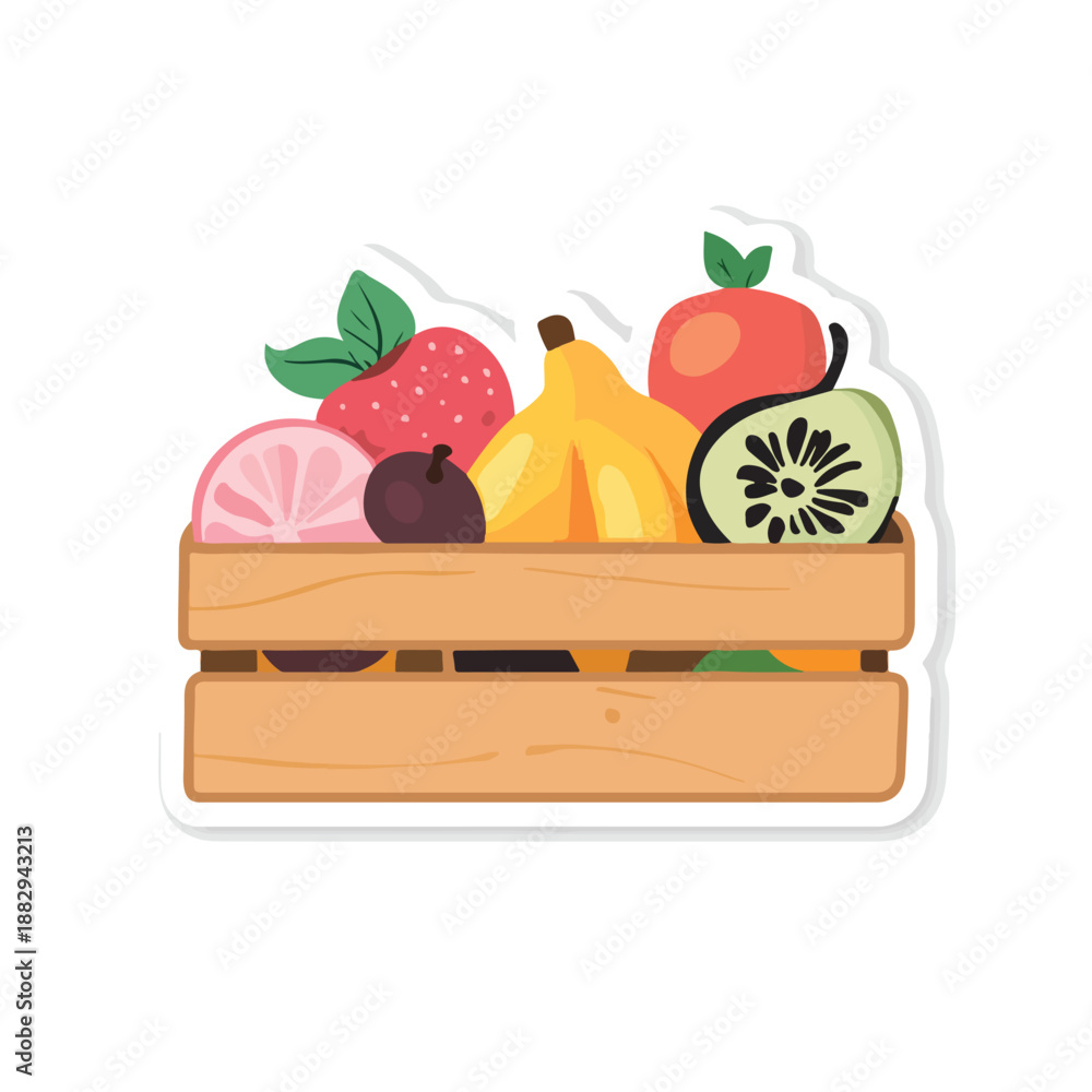 Fototapeta premium Colorful Wooden Crate Filled with Fresh Fruits and Berries