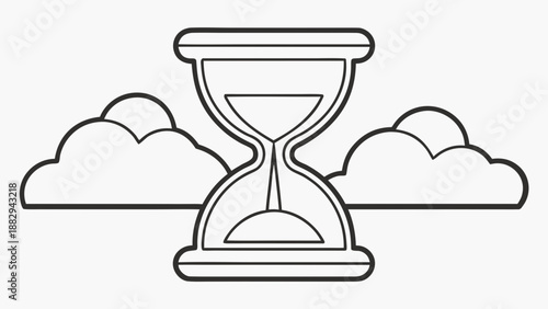 Hourglass with clouds outline on white background sand timer