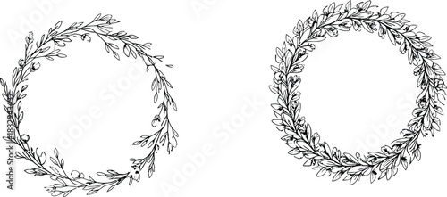 Two oval shaped wreaths with floral patterns