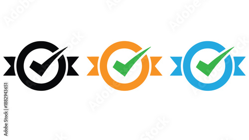 Three colorful checkmark icons on a white background for verification and validation