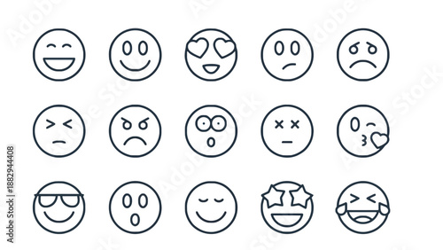 A collection of various emoticon faces on a white background