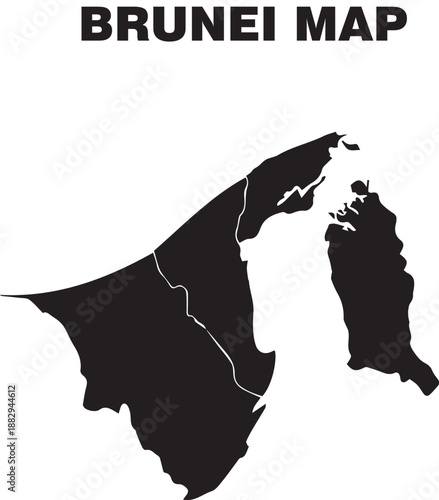 Brunei Map Silhouette Line Country Asia Map Illustration Vector  | High detailed black vector map Brunei | Abstract schematic map of Brunei Darussalam