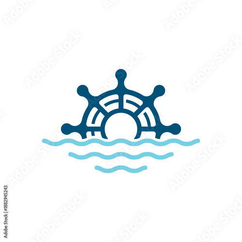 logo design of a boat sailing in the blue ocean