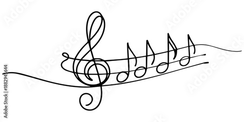 hand drawing musical notes single line minimalism symbol of music, Continuous one line drawing music note vector sketch illustration. Abstract music notes song sound concept white background outline
