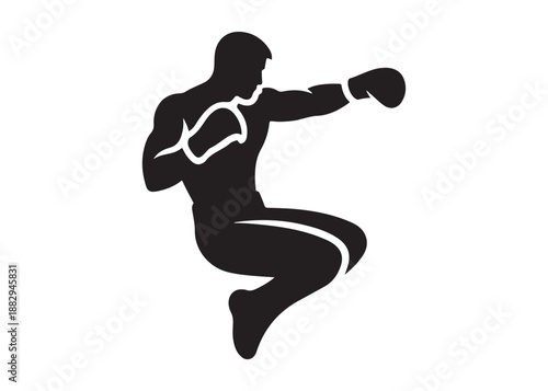 boxing logo silhouette vector, boxer logo silhouette illustration, boxing gloves logo vector, kick boxing silhouette logo vector design, boxing fighter man logo vector silhouette on white background