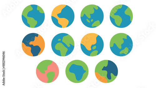A collection of colorful globe icons on a white background