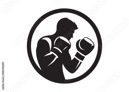 boxing logo silhouette vector, boxer logo silhouette illustration, boxing gloves logo vector, kick boxing silhouette logo vector design, boxing fighter man logo vector silhouette on white background