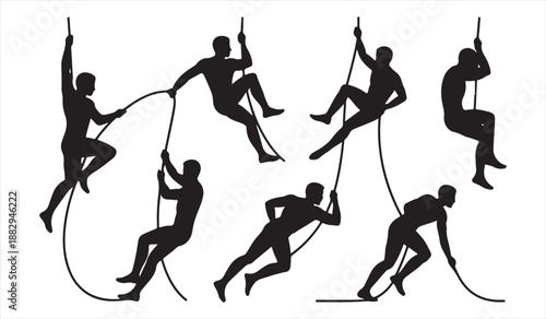 Circus and aerial fitness silhouettes in dynamic poses