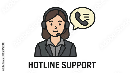 A smiling customer service representative wearing a headset for hotline support