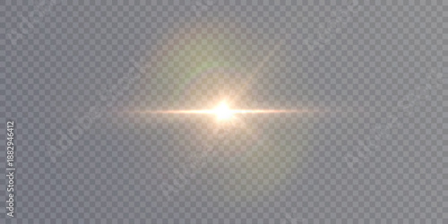 Bright lens flare with a horizontal light streak and starburst element creating an optical glare effect, ideal for overlays, abstract backgrounds, and visual compositions