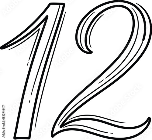 A black and white illustration of the number twelve