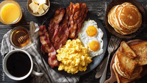 Scrambled Eggs with Hash Browns and Toast