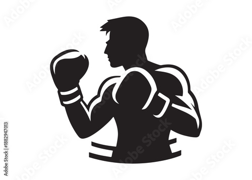boxing logo silhouette vector, boxer logo silhouette illustration, boxing gloves logo vector, kick boxing silhouette logo vector design, boxing fighter man logo vector silhouette on white background