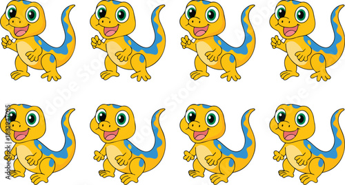 Cartoon Newt Mascot Character  8 Funny and Cute Poses, Vector Illustration