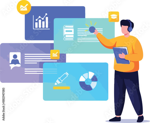 Online Learning And Digital Skill Development For Modern Education illustration