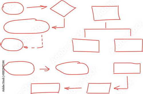  displays hand-drawn elements for creating flowcharts and hierarchy diagrams. 