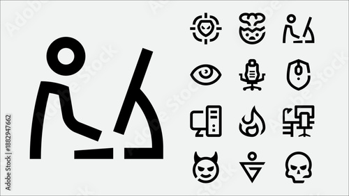 Computer gaming and PC gamer icons set