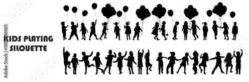 group of kids playing silhouette, children's , childhood