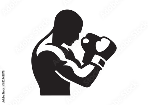 boxing logo silhouette vector, boxer logo silhouette illustration, boxing gloves logo vector, kick boxing silhouette logo vector design, boxing fighter man logo vector silhouette on white background