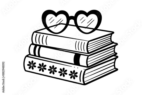 Stack of Books with HeartShaped Glasses Illustration