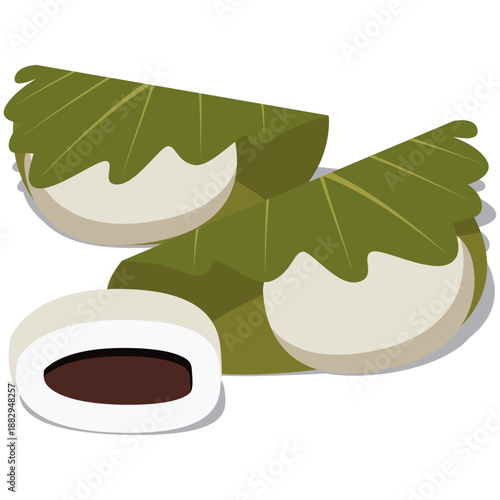 Oak leaf mochi traditional food.