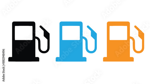 Three colorful gas pumps on a white background for fueling stations