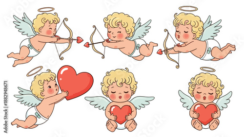 Fotografie a collection of cute cherub angels shooting arrows and holding hearts