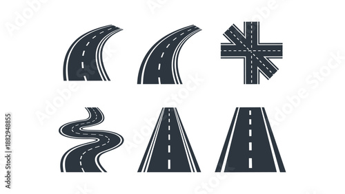 Roads Set Curves Crossroads Winding Path Straight Highway.