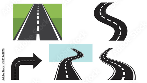 Roads Collection Straight Winding Curved Arrow - Travel  Journey.