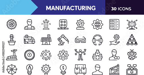 Manufacturing icons set for industrial business and production concepts