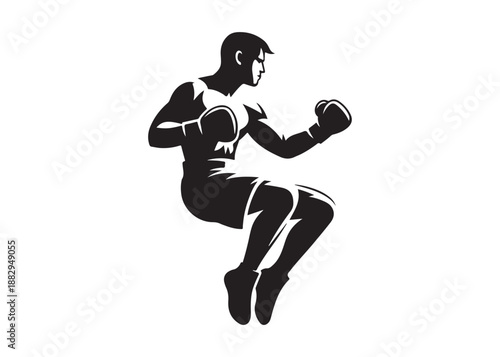 boxing logo silhouette vector, boxer logo silhouette illustration, boxing gloves logo vector, kick boxing silhouette logo vector design, boxing fighter man logo vector silhouette on white background