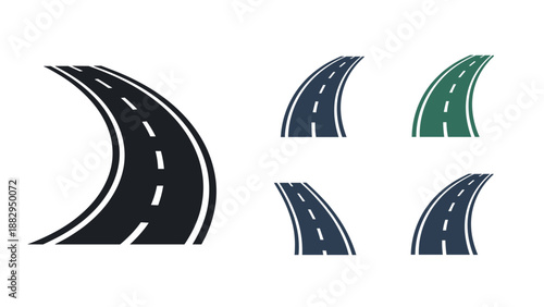 Curved Road Set Asphalt Highway Vector Icons.