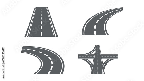 Roads Collection Straight Curved and Interchange Highway Views.